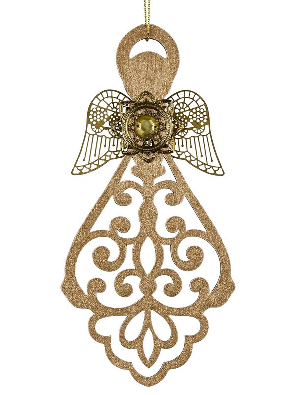 15cm Gold Stylised Angel With Metal Wings Christmas Tree Ornament