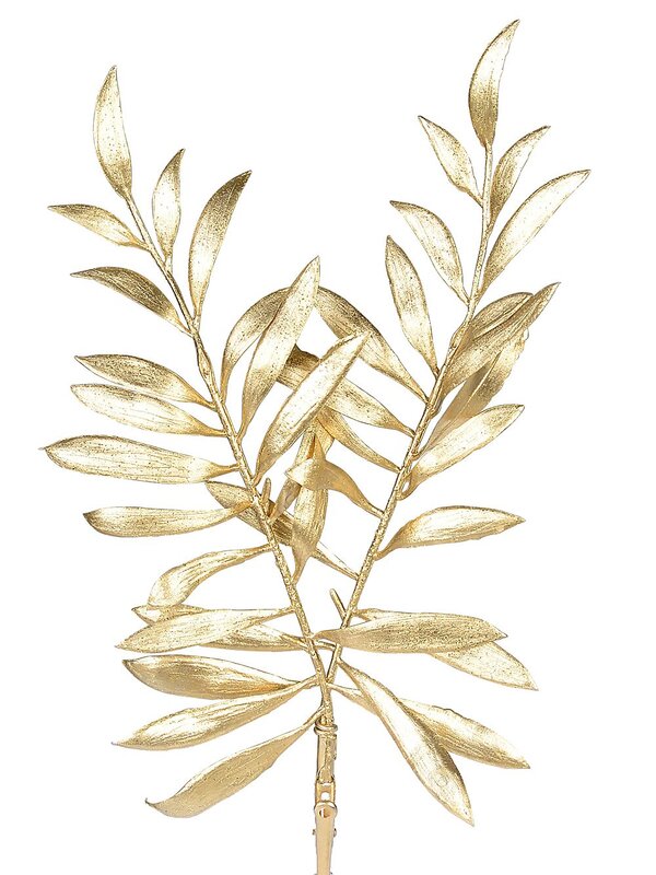 15cm Gold Thin Leaf Christmas Bush Branches Spray Clip Pick
