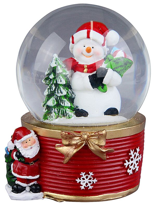 15cm Snowman, Santa Sack & Tree Scene Wind Up Music Waterball Snow Globe
