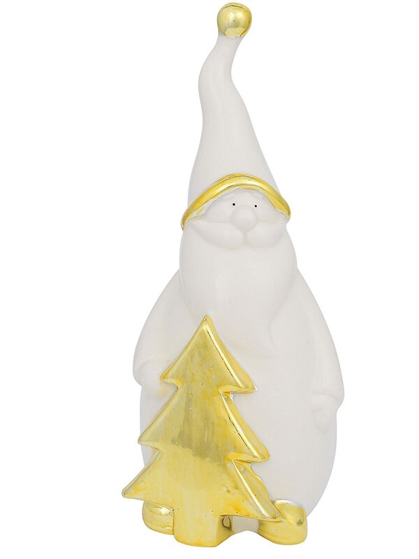 15cm White Winter Santa With Gold Tree Ceramic Ornament
