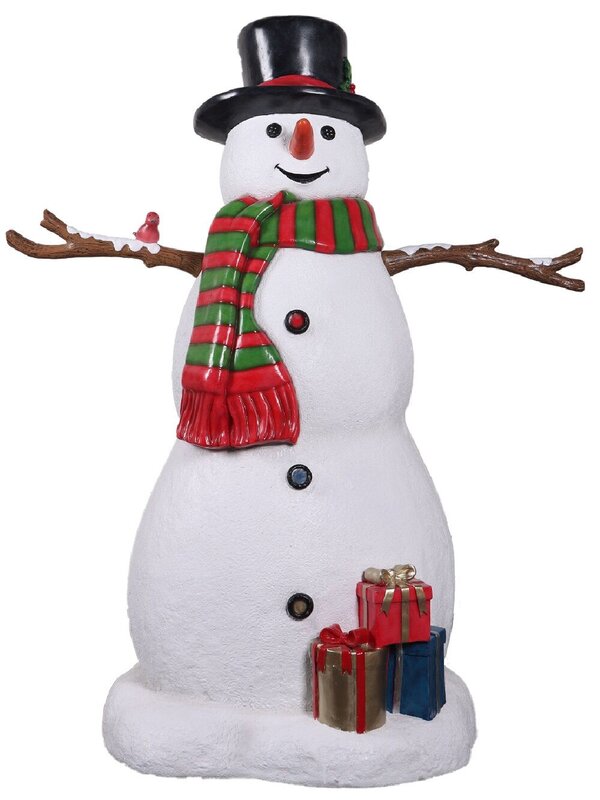 1.5m Snowman With Gifts & Bird Friend Life Size Resin Christmas Ornament
