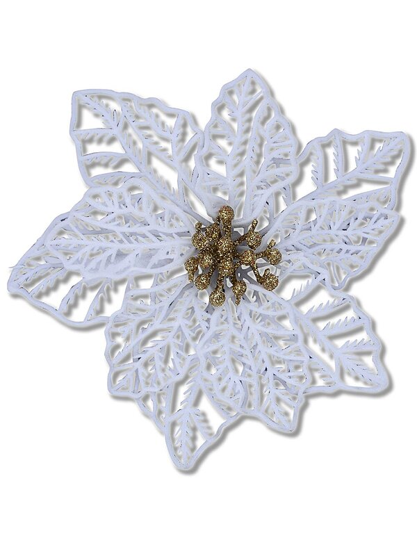 White Bract Vein Silhouette Poinsettia Christmas Tree Clip Pick | 17cm