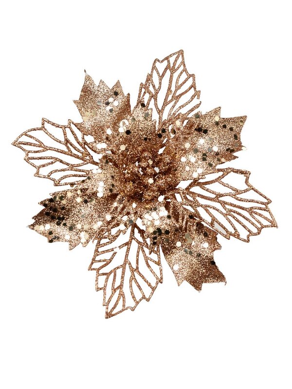Bronze Poinsettia Bract & Leaf Christmas Tree Clip Pick | 18cm