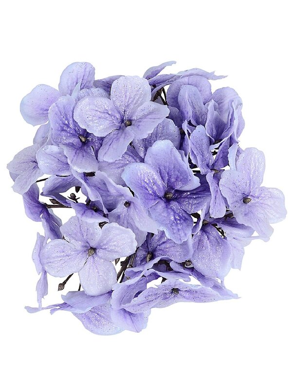 Violet Hydrangea Floret Cluster With Silver Christmas Tree Clip Pick | 15cm