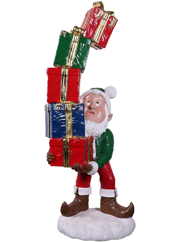1.8m Elf Balancing A Precarious Gift Stack Life Size Resin Christmas Ornament