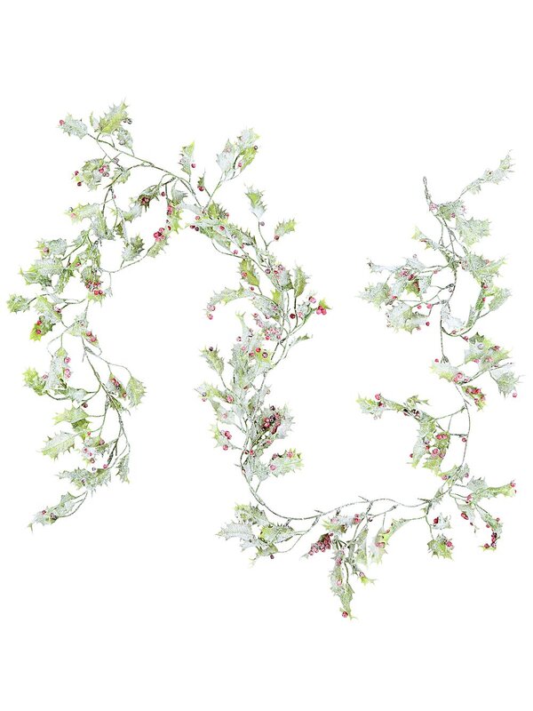 1.8m Frosted Holly Leaf Christmas Vine Garland | Red Berries & Ice-Look Beads
