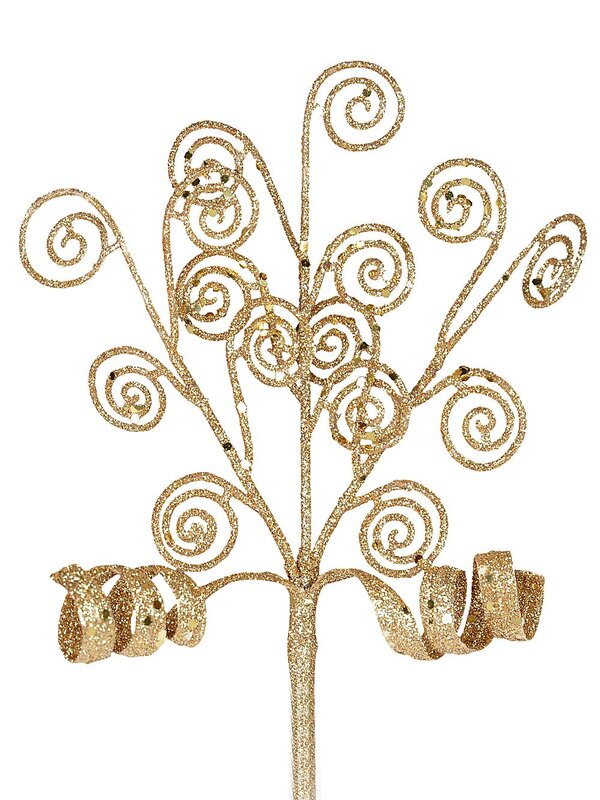 19cm Gold Branch Swirls & Curls Christmas Tree Clip Pick