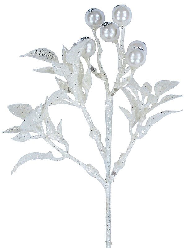 White Berries & Foliage Spray With Silver Glitter Christmas Clip Pick | 19cm