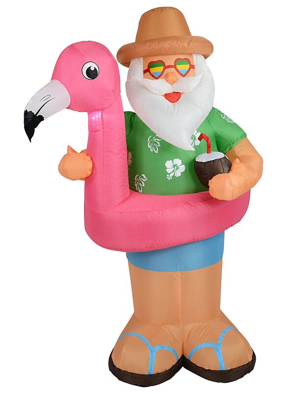 1.9m Summer Santa & Flamingo Floatie Illuminated Christmas Inflatable