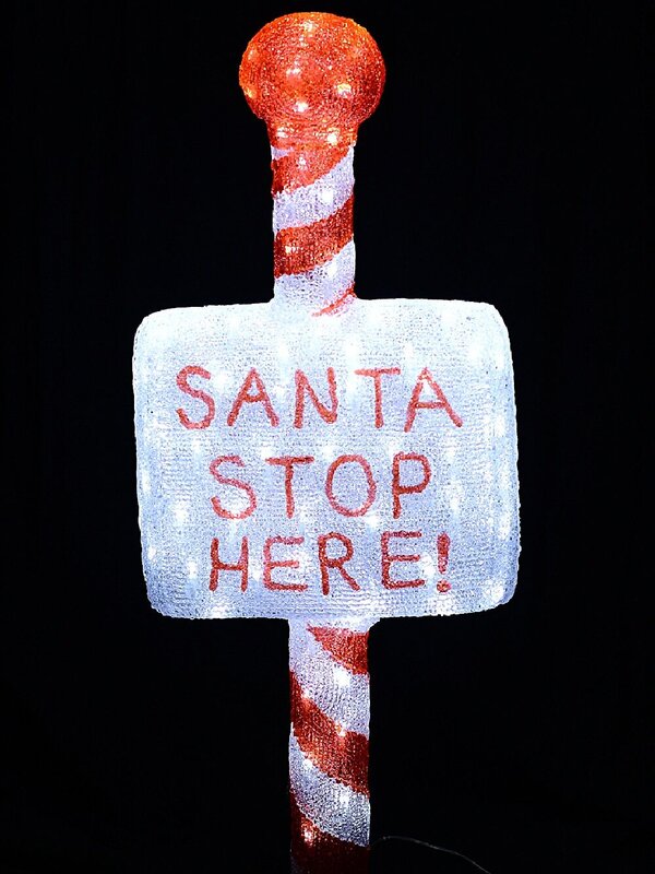 1m Acrylic SANTA STOP HERE! & Cool White LED Garden Stake Light Display