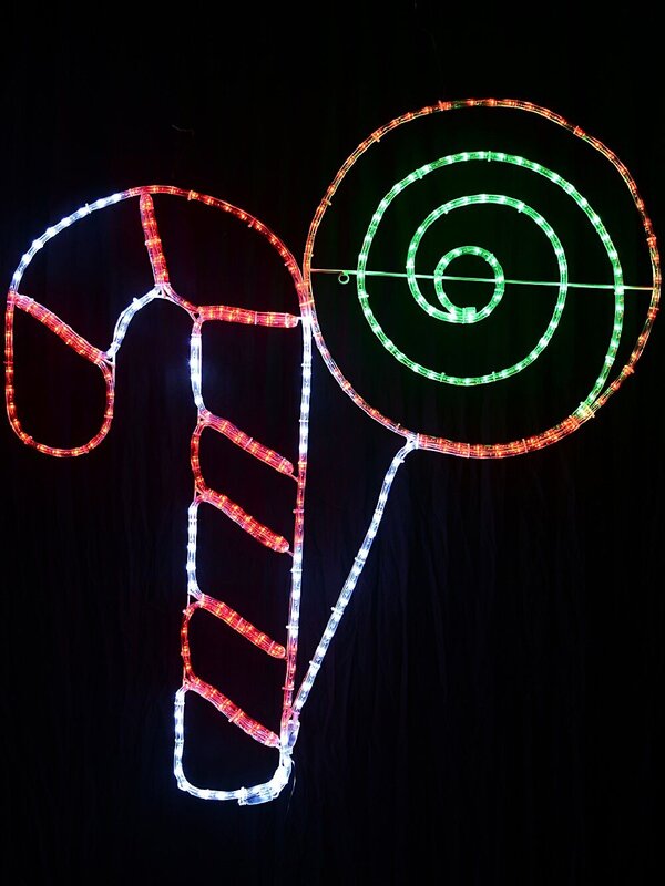 1m Candy Cane & Lollipop With Red, Cool White & Green LED Light Display