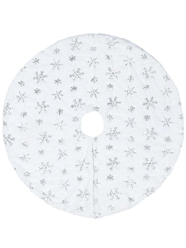 1m White Plush Faux Fur & Silver Sequin Snowflake Christmas Tree Skirt