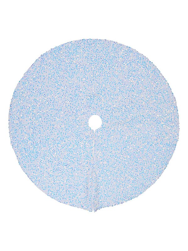 1m White Plush Faux Suede & Iridescent Sequin Christmas Tree Skirt