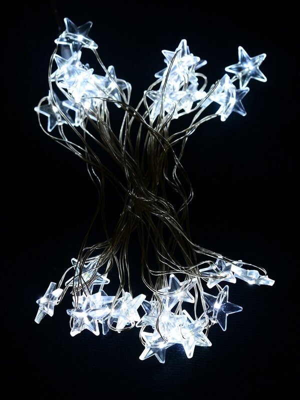 20 Cool White LED Stars String Fairy Static Battery Lights | 2m