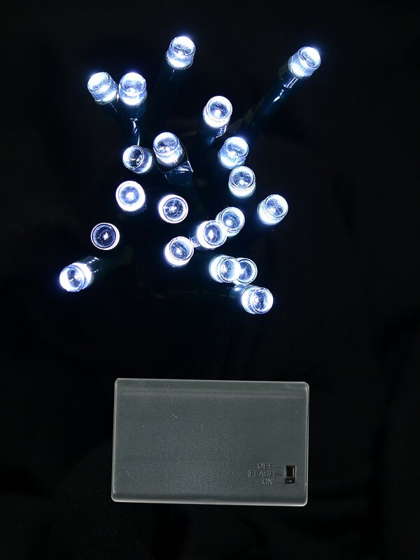 20 Cool White LED String Fairy Battery Lights With Static & Flash | 2.3m