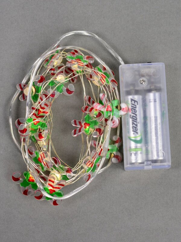 20 Warm White LED Candy Canes String Fairy Static Battery Lights | 2m — image 3