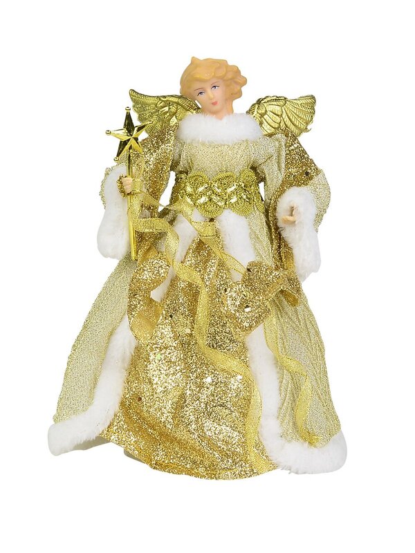 Gold Decorative Angel With Wings Holding Wand - 22cm