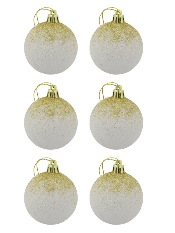 White With Gold Glitter Cascading Baubles - 6 x 60mm