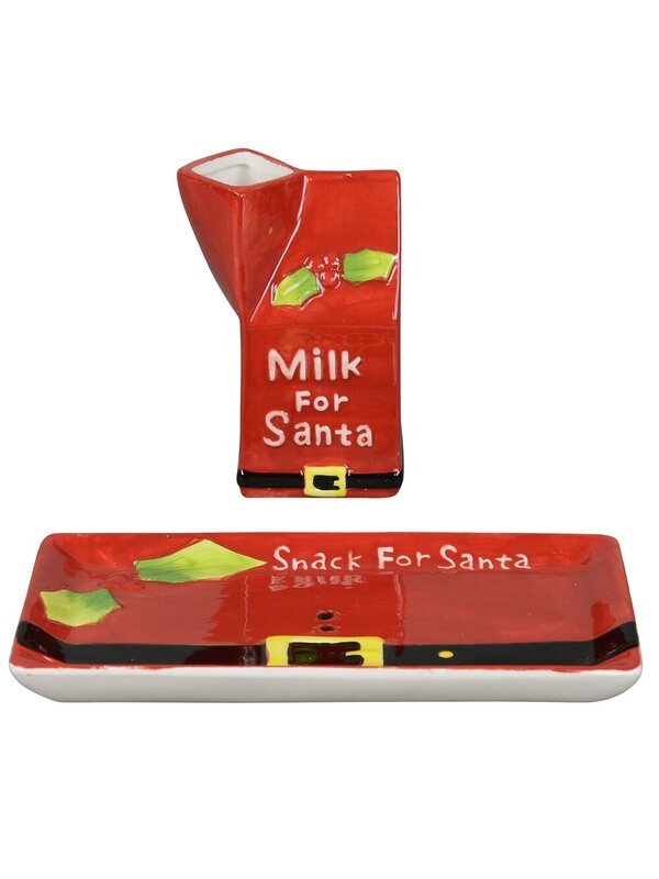Milk Jug & Cookie Plate For Santa Ceramic Christmas Ornament - 2 Piece Set