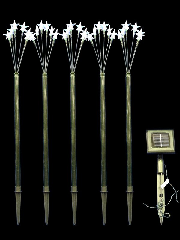 30 Blue & Cool White LED Stars On 5 Solar Stake Lights - 3m