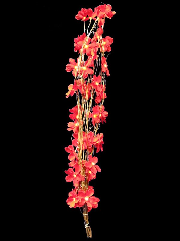 40 Red Led Poinsettia Flowers On 5 Brown Branches - 1.2m