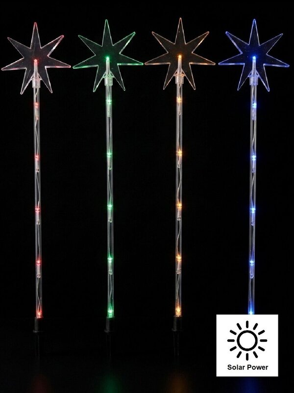 4x Solar LED North Star Path Lights - Multi Colour Garden Stakes | 48cm