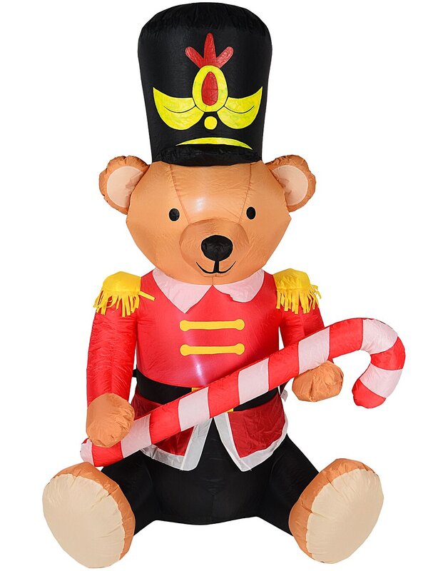 1.6m Teddy Bear Soldier With Candy Cane | LED Outdoor Inflatable