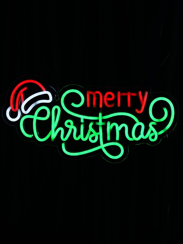 42cm Merry Christmas & Santa Hat Neon LED Display On Acrylic Board