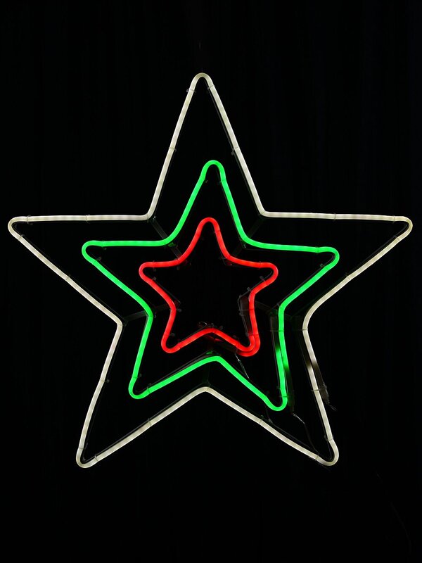 51cm Concentric Stars Outdoor Red Green & Cool White Neon LED Light Display