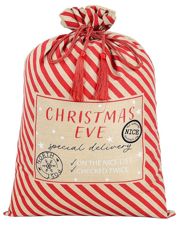 Natural Jute Red Striped Special Delivery Christmas Eve Santa Sack | 70cm