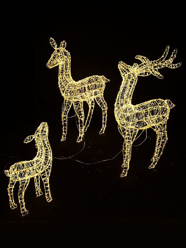 3D Reindeer Family Of 3 Warm White Naked Wire LED Light Display