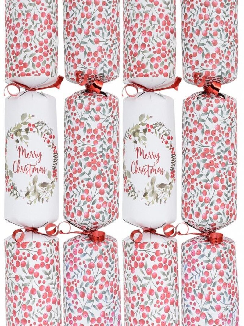 50x Botanical Holly Berry Wreath & Vine Christmas Bon Bons (Crackers) | 30cm