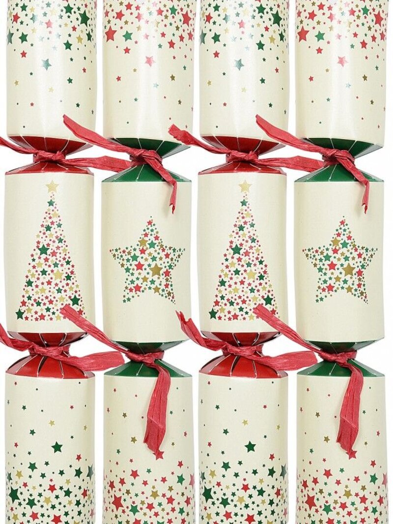 100x Mixed Star & Tree Silhouette Cream Christmas Bon Bons (Crackers) | 26cm