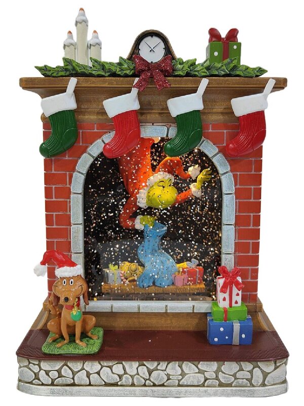 Dr. Seuss Grinch Fireplace Large LED Christmas Snow Globe Lantern | 25cm