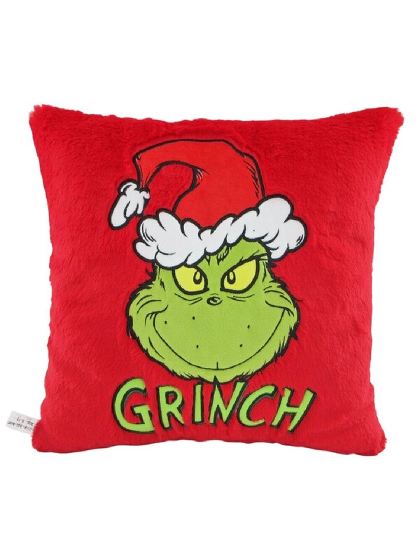 Dr. Seuss The Grinch Red Plush Embroidered Square Throw Pillow | 44cm