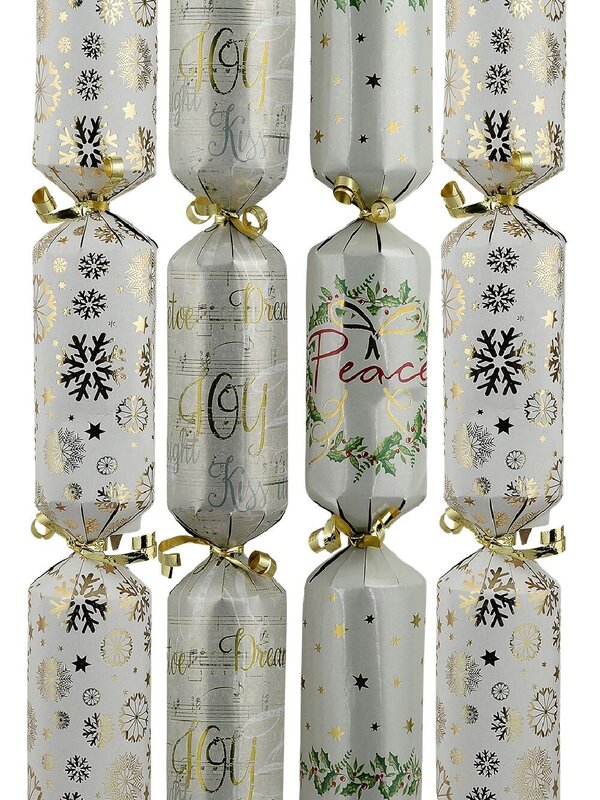 50x Heritage Trio Mixed Icon & Text White Christmas Bon Bons (Crackers) | 34cm