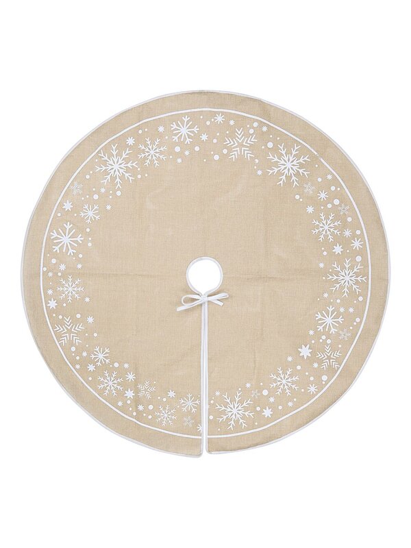 1m Natural Jute & White Snowflake Print Christmas Tree Skirt