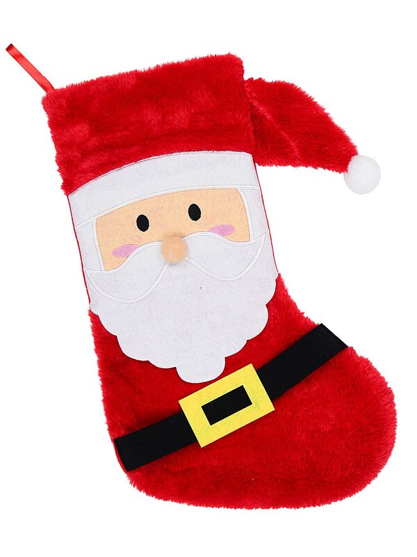 Plush Red Faux Fur Santa Suit Stocking With Feature Nose | 44cm