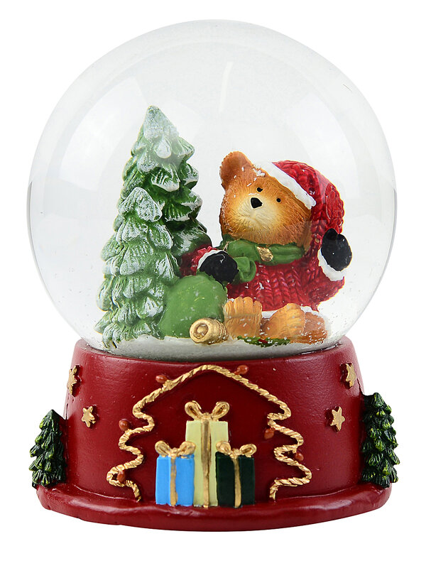 Christmas Teddy Bear & Trees Waterball Christmas Snow Globe | 80mm