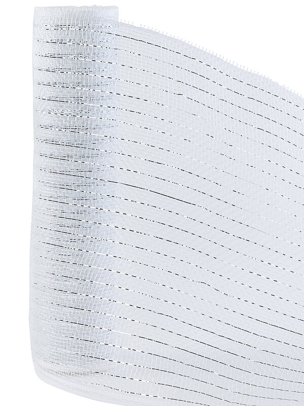 Silver & White Metallic Stripe Christmas Deco Mesh Roll | 5m x 26cm