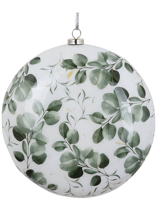 Eucalyptus Green & Satin White Grand Botanical Decoupage Disc Bauble | 12cm