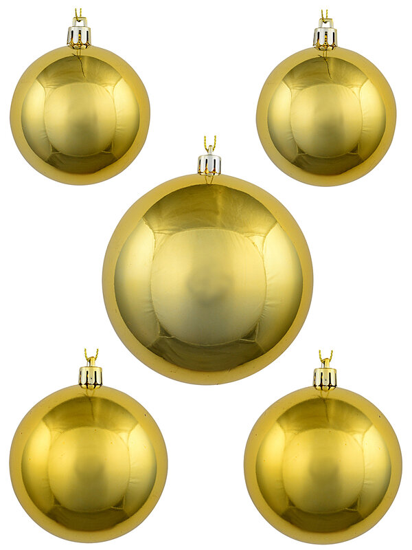 6x Classic Gold Signature Shiny Mixed Size Baubles | 70mm - 10cm