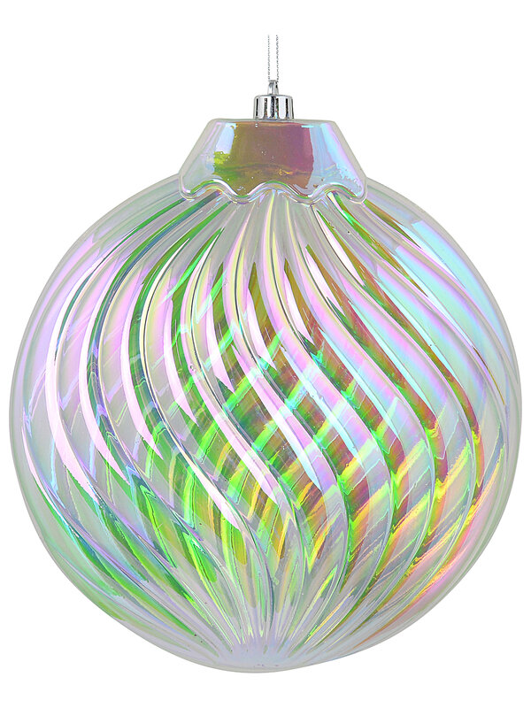 Celestial Clear Iridescent Grand Swirl Fluted Disc Bauble | 20cm