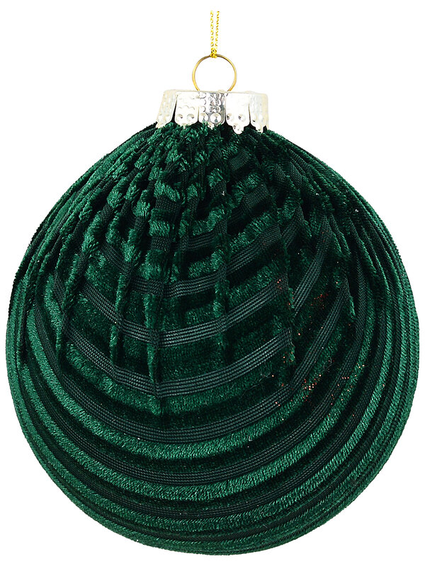 Deep Emerald Green Signature Ribbed Velvet Bauble | 10cm