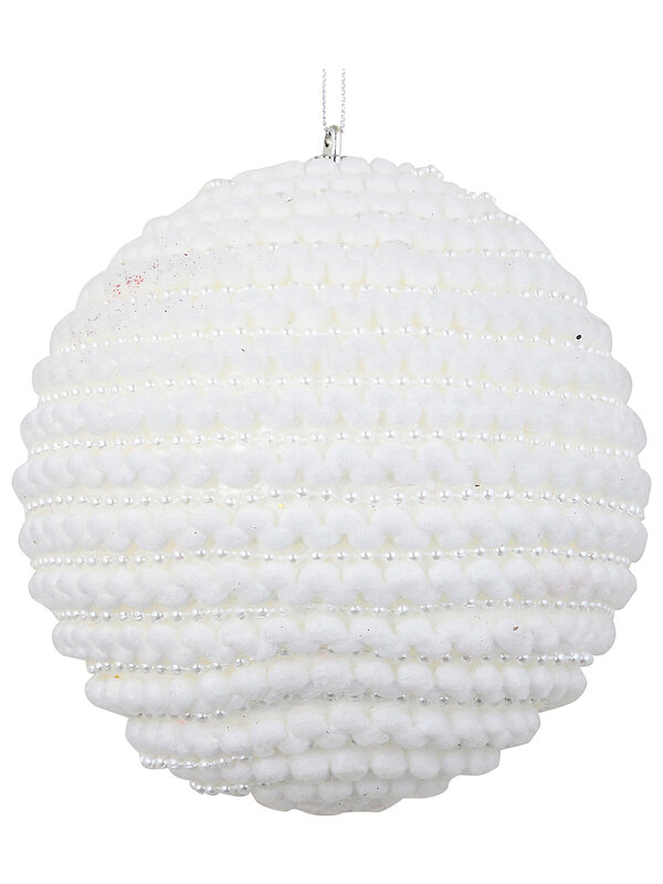 Whimsical Snow White & Silver Grand Popcorn Knit Pearl Bauble | 13cm