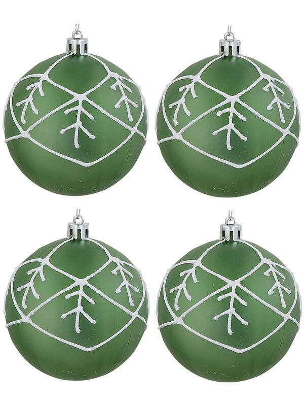 4x Celestial Frosted Sage Green Signature Snowflake Grid Baubles | 80mm