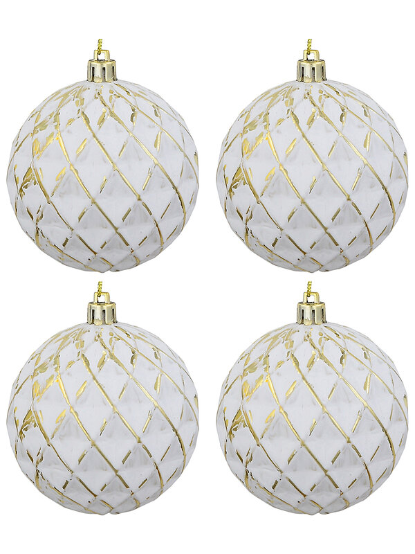 4x Celestial White & Burnished Gold Signature Quilted Diamond Baubles | 80mm