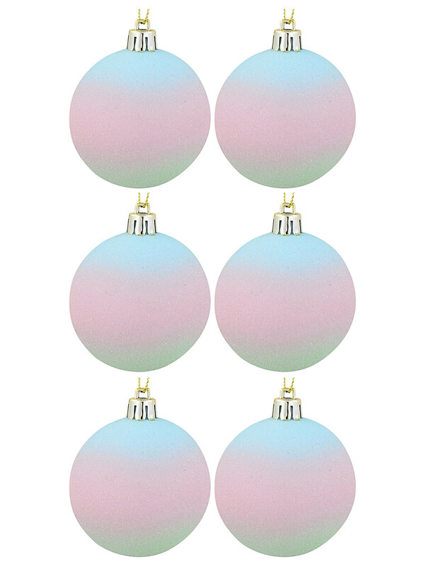 6x Whimsical Pastel Ombre Essential Sugared Frosted Baubles | 60mm