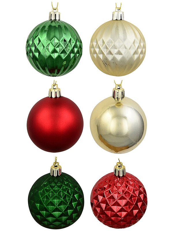 47x Heritage Red Green & Gold Essential Mixed Bauble Starter Pack | 60mm
