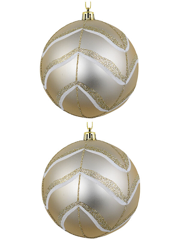 2x Classic Champagne Gold Signature Satin Geometric Wave Baubles | 10cm